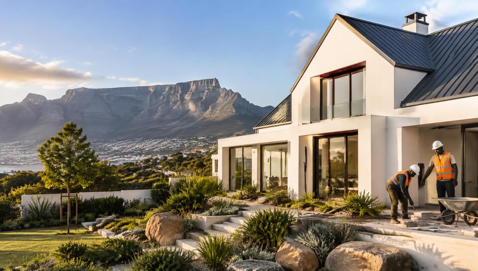 Cape Town home with technical contractors and Table Mountain — illustrative image